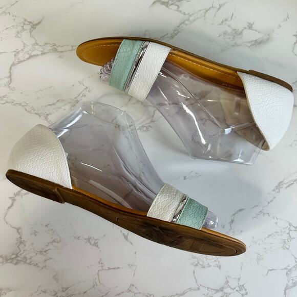 Andiamo Sandal White Sea Foam Green Women 8.5M Snake Pattern Slip On Flats Strap - Picture 6 of 9